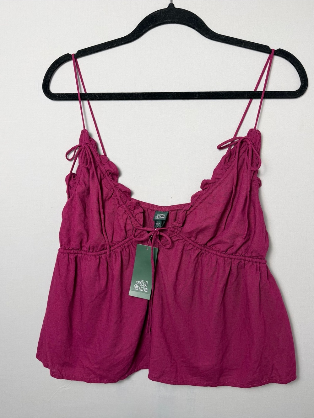 NWT Wild Fable Magenta Pink Linen-Blend Ruffle Cami Babydoll Tank Top - Size M